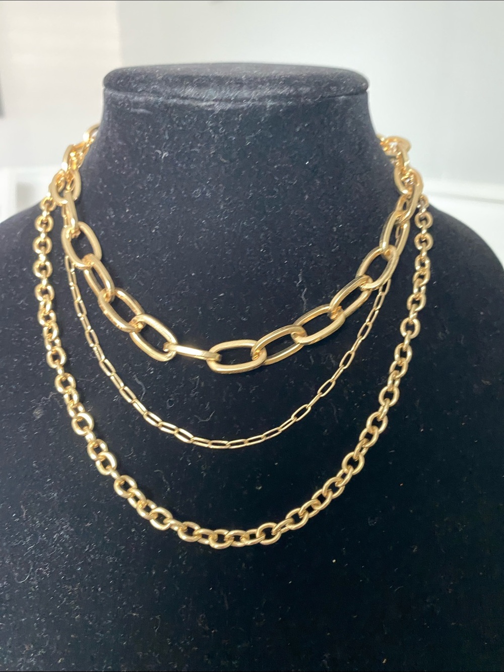 Modern Layered Gold Chain Necklace - Triple Strand Women’s Jewelry
